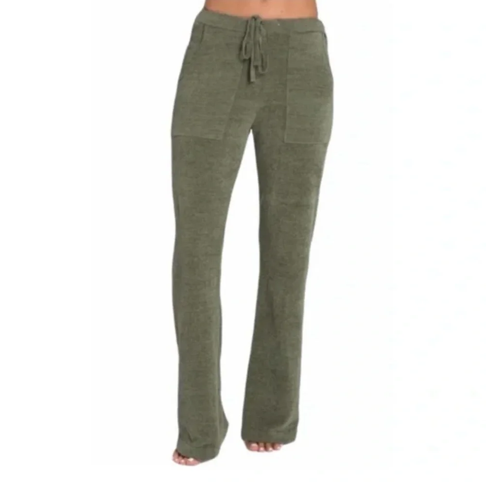 Barefoot Dreams Cozy Chic Ultra Lite Relaxed Fit Wide-Leg Pants - Olive Green - Picture 3 of 3